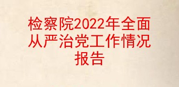 检察院2022年全面从严治党工作情况报告