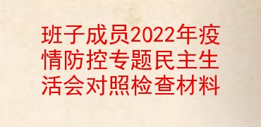 班子成员2022年疫情防控专题民主生活会对照检查材料