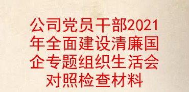 公司党员干部2021年全面建设清廉国企专题组织生活会对照检查材料