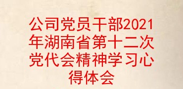 公司党员干部2021年湖南省第十二次党代会精神学习心得体会